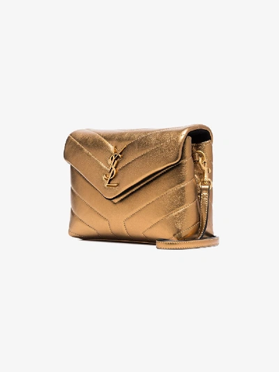 Shop Saint Laurent Gold Loulou Toy Mini Shoulder Bag In 107 - Metallic