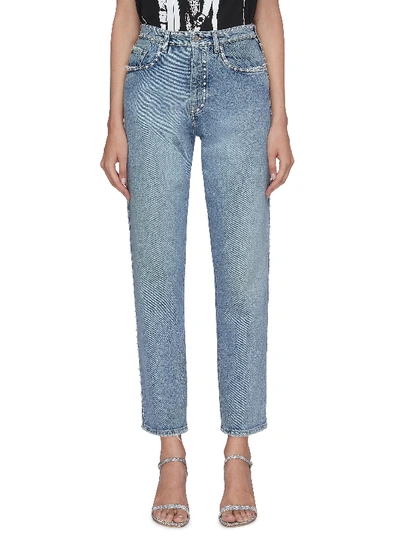 Shop Miu Miu Glass Crystal Trim Straight Leg Jeans