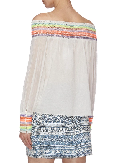 Shop Alice And Olivia 'sharyl' Tassel Tie Rainbow Stripe Off-shoulder Peasant Blouse