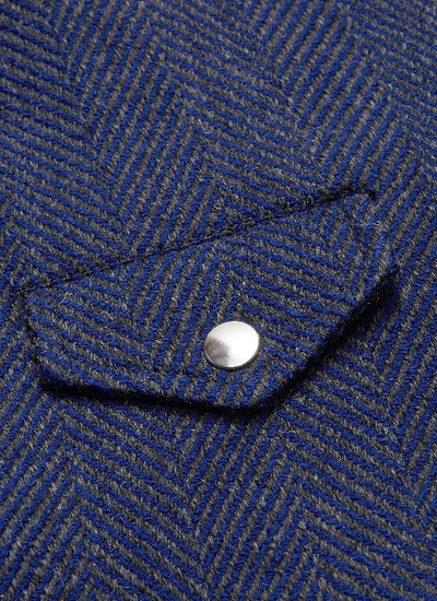 Shop Sacai Layered Flap Pocket Herringbone Tweed Biker Jacket
