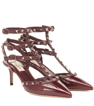 Shop Valentino Rockstud Leather Sandals In Purple