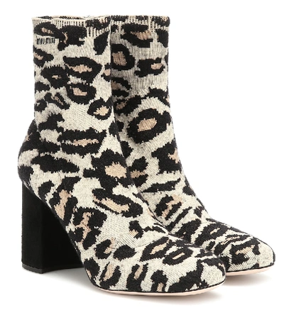 Miu Miu Leopard-print Jacquard Ankle Boots In Beige