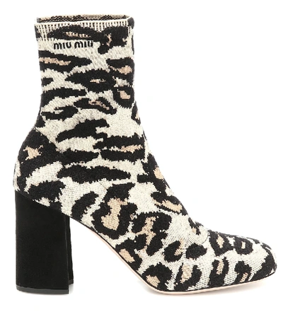 Miu Miu Leopard-print Jacquard Ankle Boots In Beige