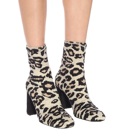 Miu Miu Leopard-print Jacquard Ankle Boots In Beige