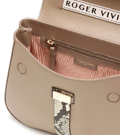 Shop Roger Vivier Beau Vivier Leather Shoulder Bag In Beige