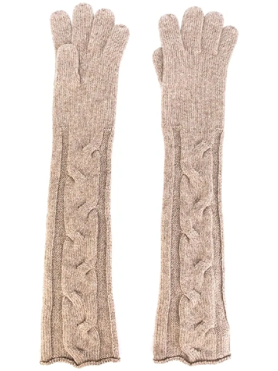 Shop Loro Piana Cable Knit Long Gloves - Brown