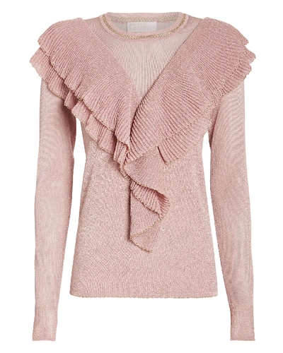 Shop Peter Pilotto Ruffled Lurex Knit Top In Pink