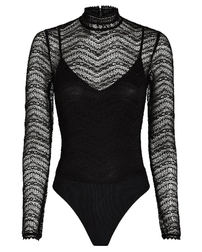 Shop Night Night By Jonathan Simkhai Lace High Neck Bodysuit In Black