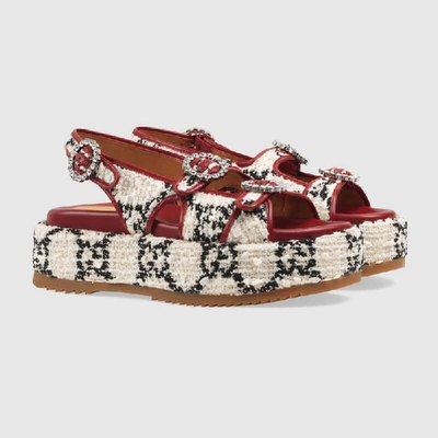 Shop Gucci Gg Tweed Platform Sandal In White