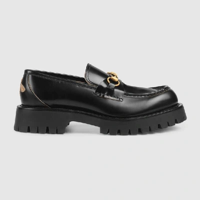 Shop Gucci Leather Lug Sole Horsebit Loafer In Black