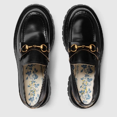 Shop Gucci Leather Lug Sole Horsebit Loafer In Black