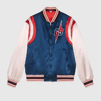 Shop Gucci Acetate Bomber Jacket With Gg Blade In Blue