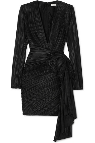 Shop Givenchy Bow-embellished Plissé-satin Mini Dress In Black