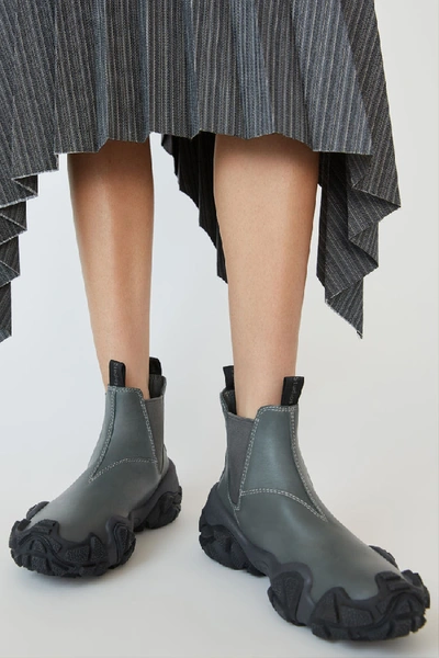 Shop Acne Studios Leather Ankle Boots Green/black