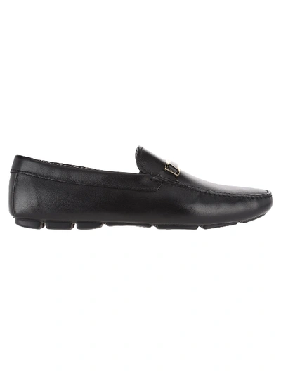 Shop Prada Leather Driver Loafers In Black