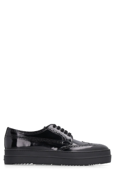 Shop Prada Leather Lace-up Derby Shoes In Black