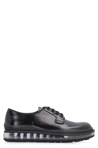 Shop Prada Leather Lace-up Derby Shoes In Black