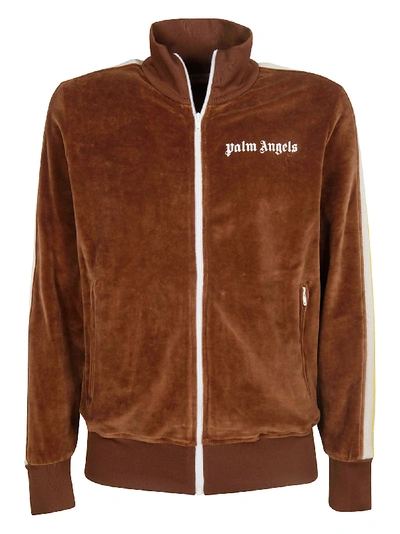 Shop Palm Angels Chenille Bomber In Brown/white