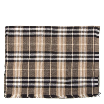 Shop Burberry Wool & Silk Check Vintage Scarf In Honey