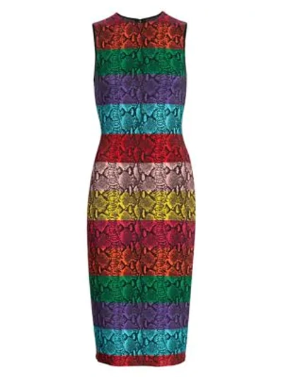 Shop Alice And Olivia Delora Snake Print Stripe Sheath Dress In Rainbow Snake Stripe