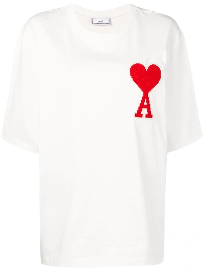 Shop Ami Alexandre Mattiussi T-shirt With Big Ami Coeur Patch In Neutrals