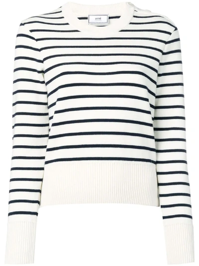 Shop Ami Alexandre Mattiussi Women's Crewneck Striped Sweater In White