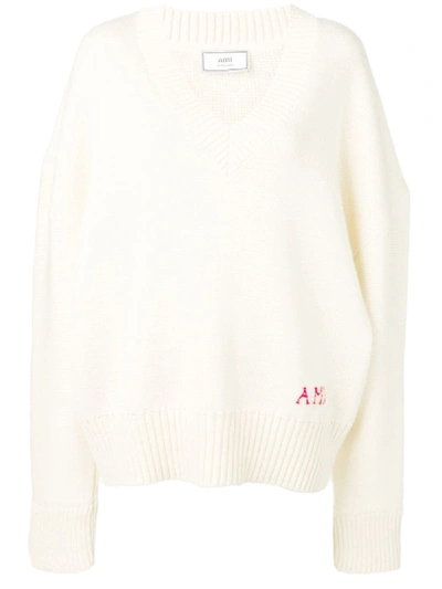 Shop Ami Alexandre Mattiussi Women's V Neck Oversize Sweater In White