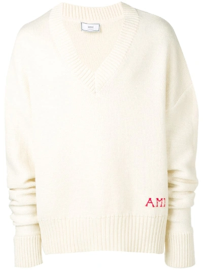 Shop Ami Alexandre Mattiussi Ami Embroidery Oversize Sweater In White