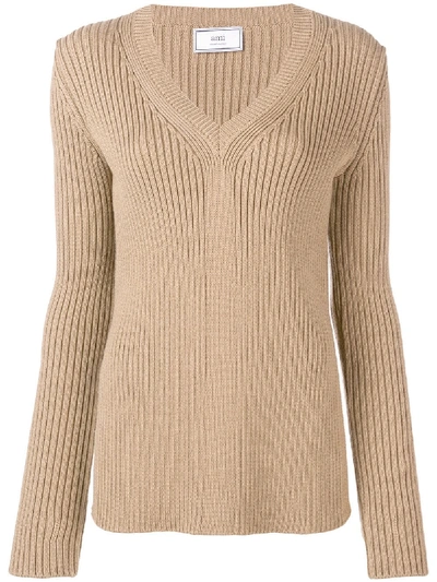 Shop Ami Alexandre Mattiussi Women's V Collar Rib Sweater In Brown