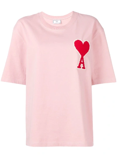 Shop Ami Alexandre Mattiussi T-shirt With Big Ami Coeur Patch In Pink