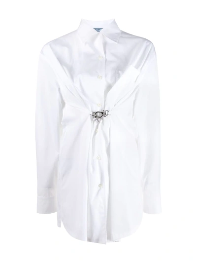 Shop Prada Lobster Claw Buckled Front Shirt In White