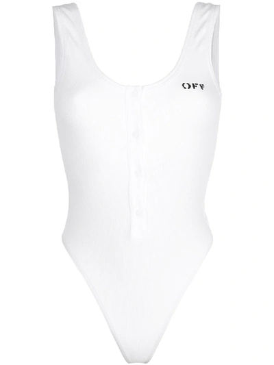 Shop Off-white Logo Stamp Ribbed Bodysuit In White