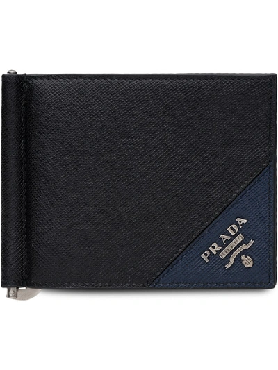 Shop Prada Two-tone Logo Wallet In Black