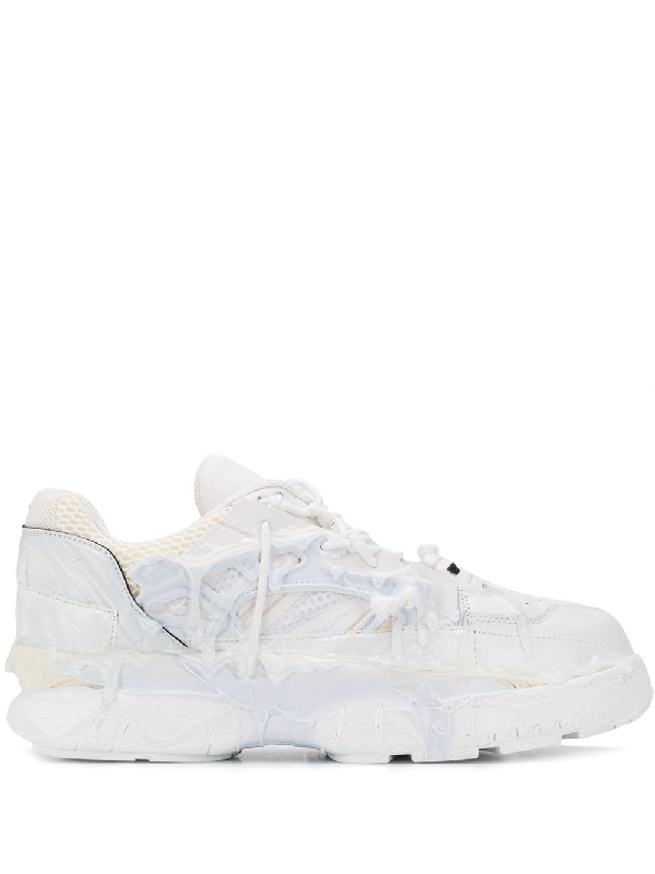 Maison Margiela Fusion Rubber-trimmed Distressed Leather Sneakers In ...