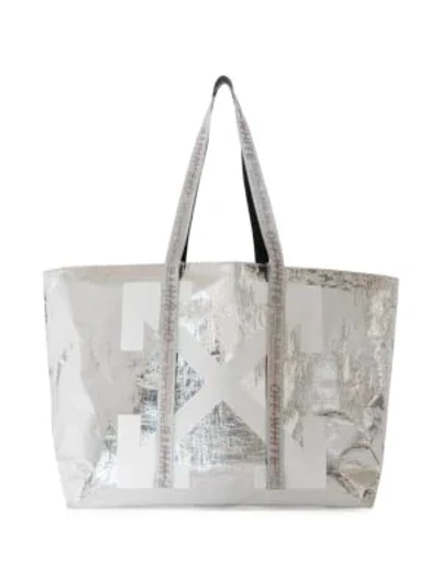 Shop Off-white New Commercial Metallic Tote In Silver