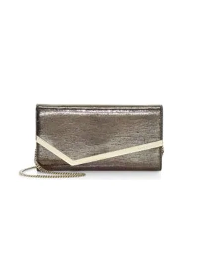 Shop Jimmy Choo Emmie Metallic Leather Clutch In Anthracite