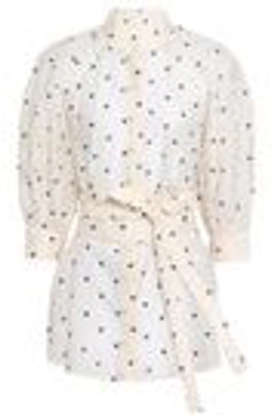 Shop Zimmermann Woman Belted Embroidered Cotton And Silk-blend Gauze Blouse Cream