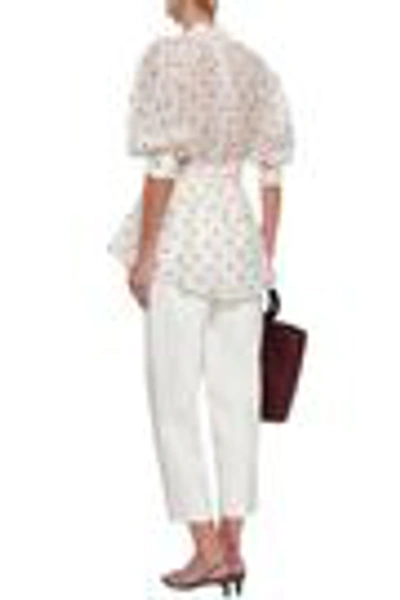 Shop Zimmermann Woman Belted Embroidered Cotton And Silk-blend Gauze Blouse Cream