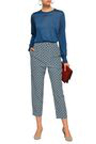 Shop Marni Cropped Printed Silk Crepe De Chine Tapered Pants In Light Blue