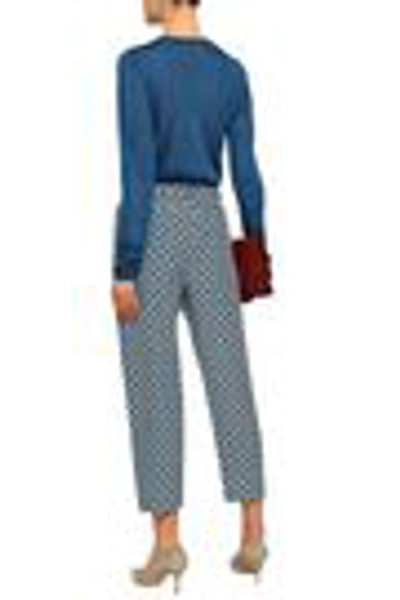 Shop Marni Cropped Printed Silk Crepe De Chine Tapered Pants In Light Blue