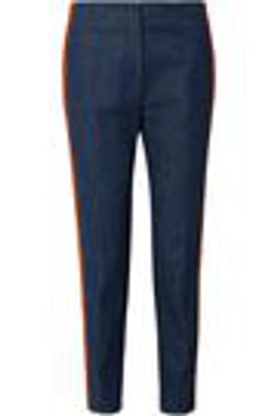 Shop Calvin Klein 205w39nyc Zip-detailed Striped High-rise Slim-leg Jeans In Mid Denim