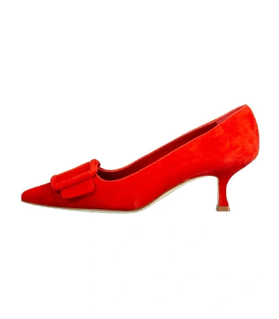 Shop Manolo Blahnik Maysale Pump With Buckle In Red