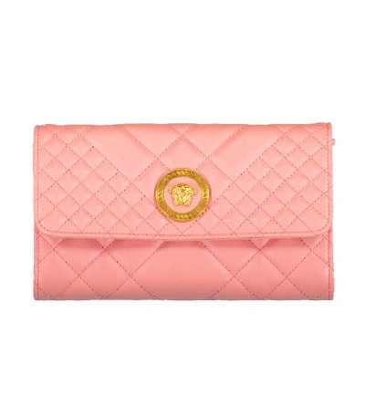 Shop Versace Quilted Chain Wallet In Pink