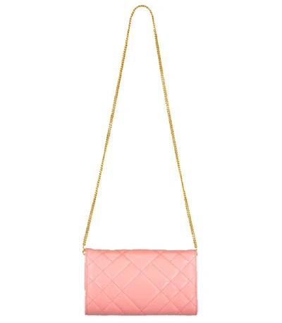 Shop Versace Quilted Chain Wallet In Pink
