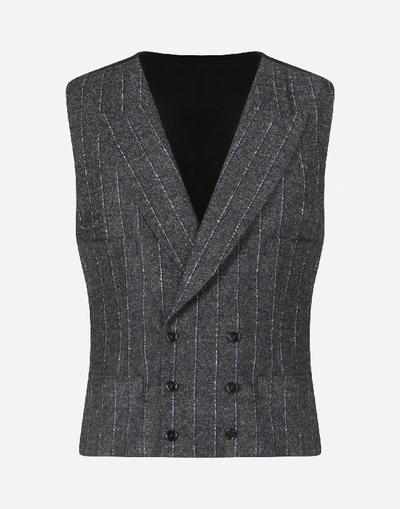 Shop Dolce & Gabbana Pin-stripe Wool Vest In Multi-colored