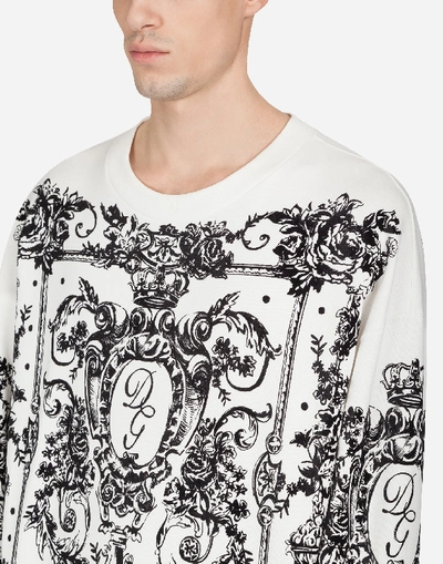 Shop Dolce & Gabbana Cotton Sweatshirt With Flocked Print In White