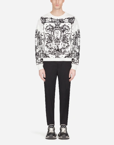 Shop Dolce & Gabbana Cotton Sweatshirt With Flocked Print In White