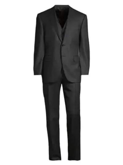 Shop Canali 3-piece Wool Suit In Charcoal