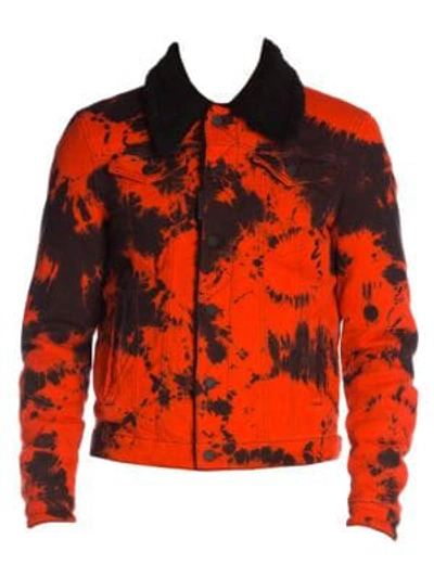 Shop Dsquared2 Faux Shearling-collar Tie-dye Denim Jacket In Orange Tie Dye