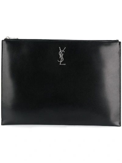 Shop Saint Laurent Logo Clutch Bag In Black